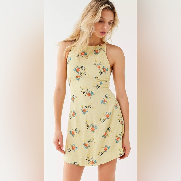 Urban Outfitters Dresses & Skirts - Urban Outfitters Yellow Floral High-Neck Empire Mini Dress Size 6